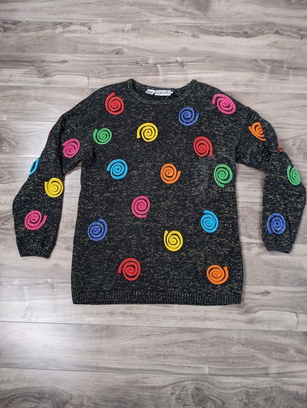 Rafaella Women's Vintage 3D Swirl Patterned Sweater Gold Speckle Small